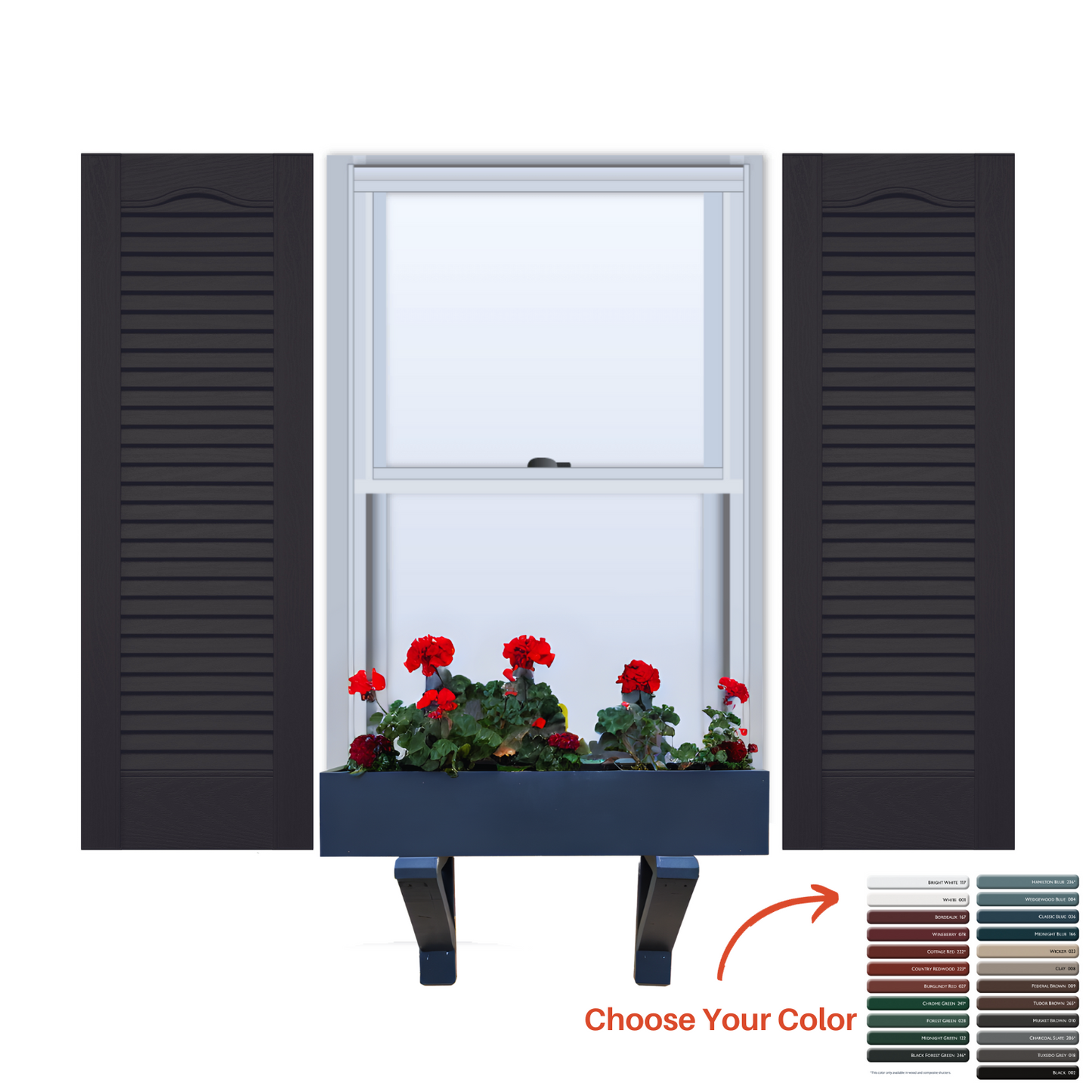 Vinyl | Louvered Exterior Shutters | 14.5" Width | Cathedral Top |  No Mid Rail | 1 Pair