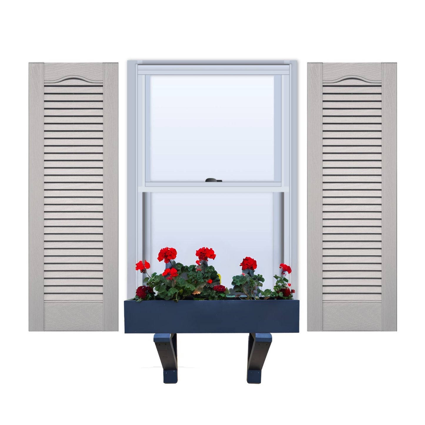 Vinyl | Louvered Exterior Shutters | 14.5" Width | Cathedral Top |  No Mid Rail | 1 Pair