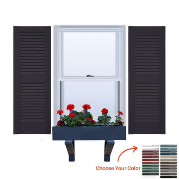 Vinyl | Louvered Exterior Shutters | 9.25" Width | Straight Top | with Mid Rail (50/50 Split) | 1 Pair