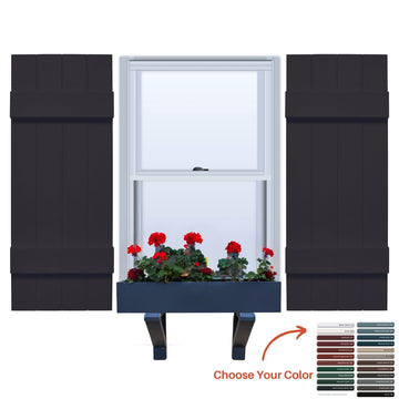 Vinyl | Joined Board & Batten Exterior Shutters | 14" Width | 4 Vertical Boards | 1 Pair