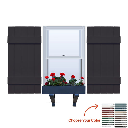 Vinyl | Joined Board & Batten Exterior Shutters | 17.5" Width | 5 Vertical Boards | 1 Pair