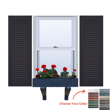 Vinyl | Louvered Exterior Shutters | 9.25" Width | Cathedral Top | No Mid Rail | 1 Pair